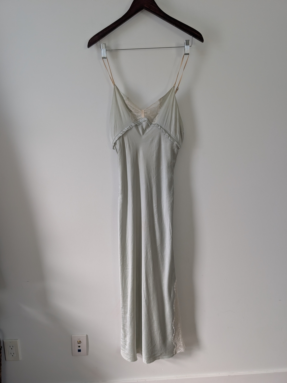 Vera Wang Light Sage Satin Slip with Lace